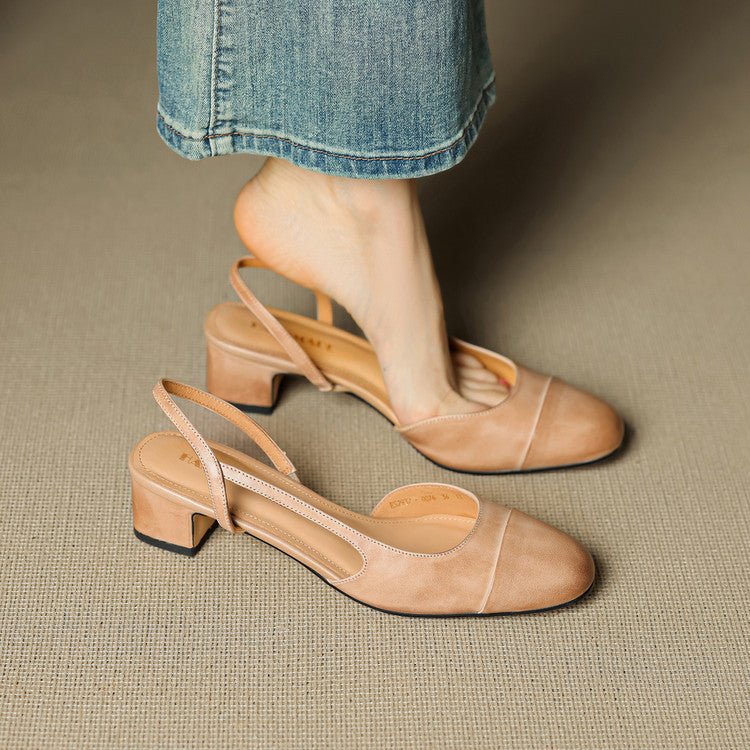 Leren damespumps met slingback en blokhak