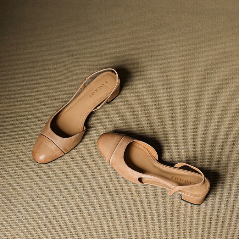 Leren damespumps met slingback en blokhak