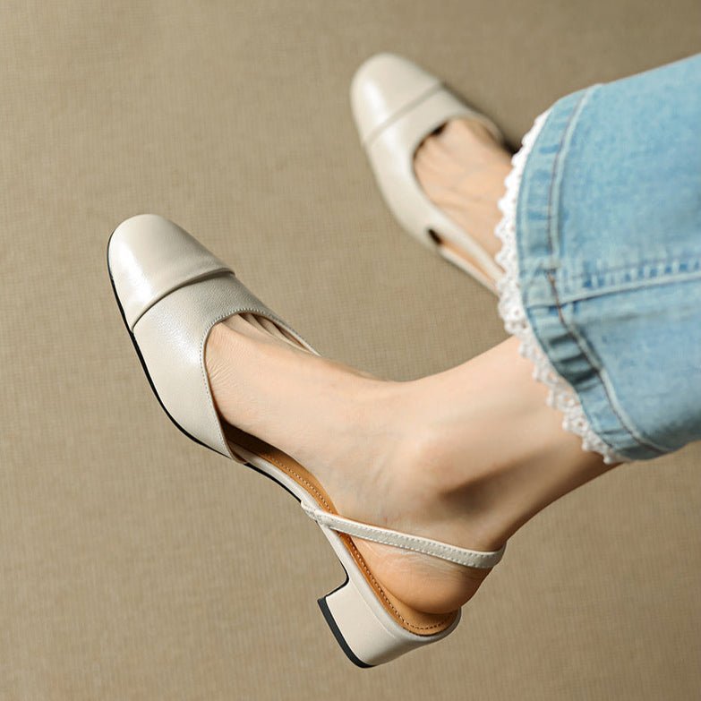 Leren damespumps met slingback en blokhak