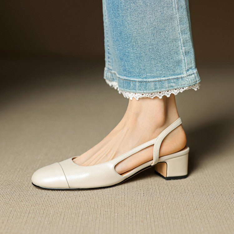 Leren damespumps met slingback en blokhak