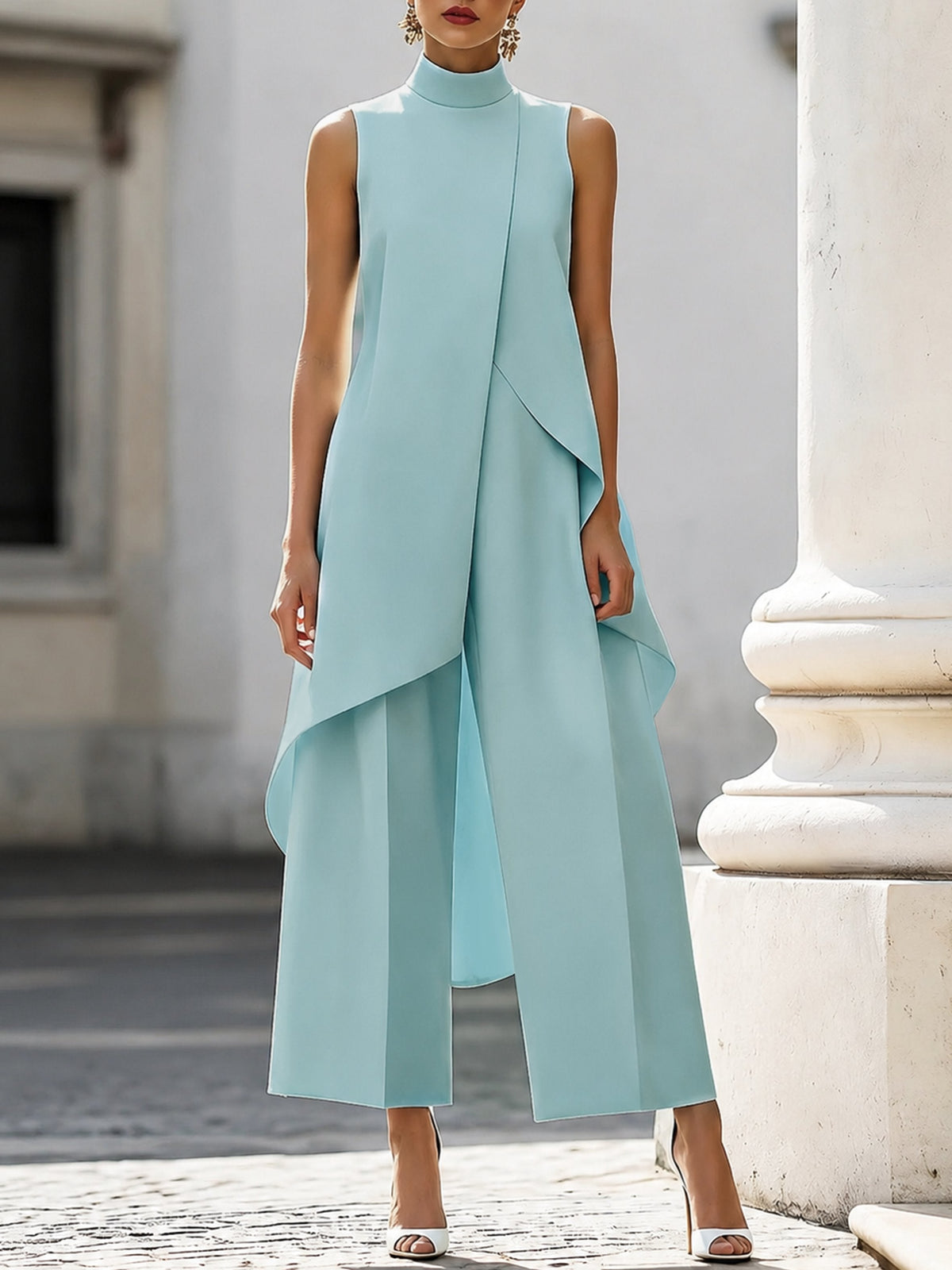 Marisa | Tweedelige damesset met asymmetrische top en wijde pantalon