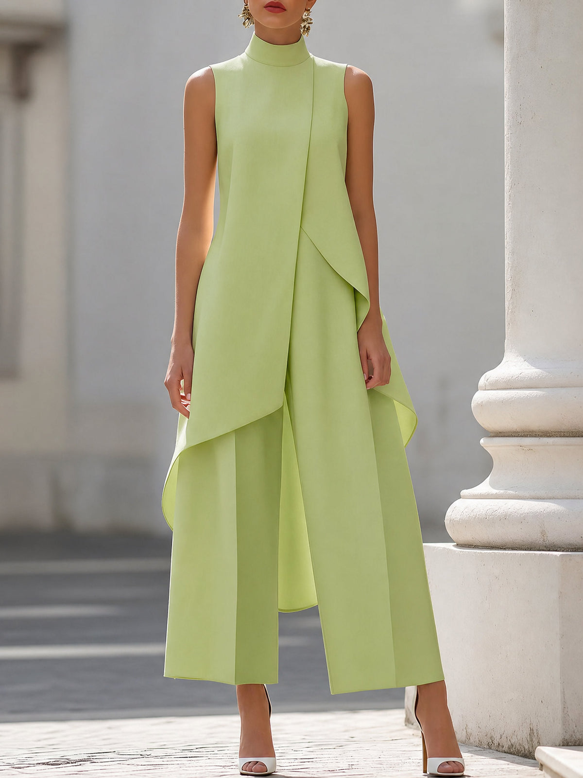 Marisa | Tweedelige damesset met asymmetrische top en wijde pantalon