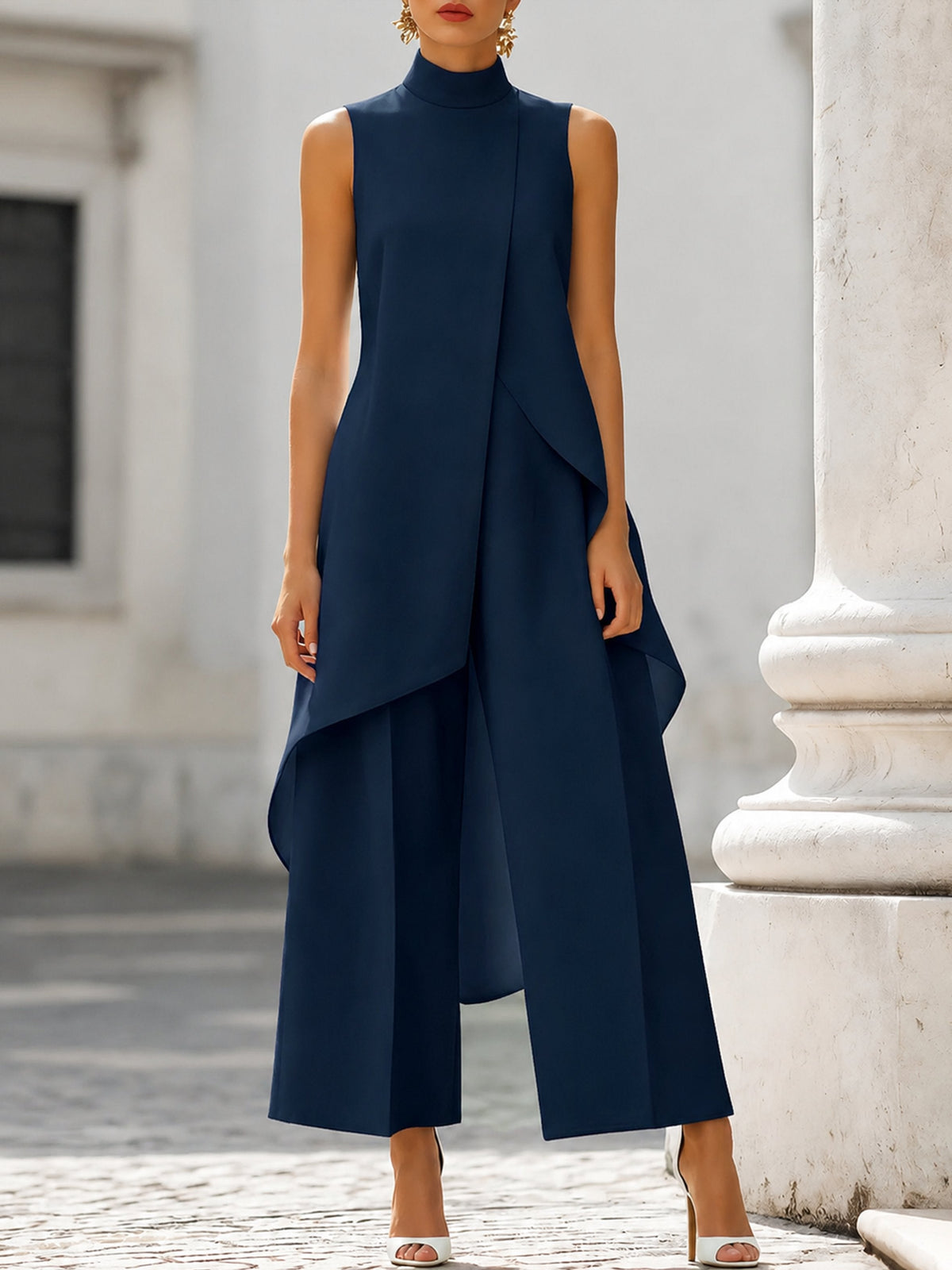Marisa | Tweedelige damesset met asymmetrische top en wijde pantalon