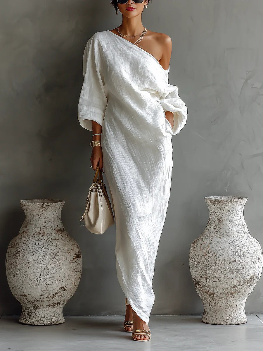 Isabelle | Asymmetrische maxijurk van linnenmix