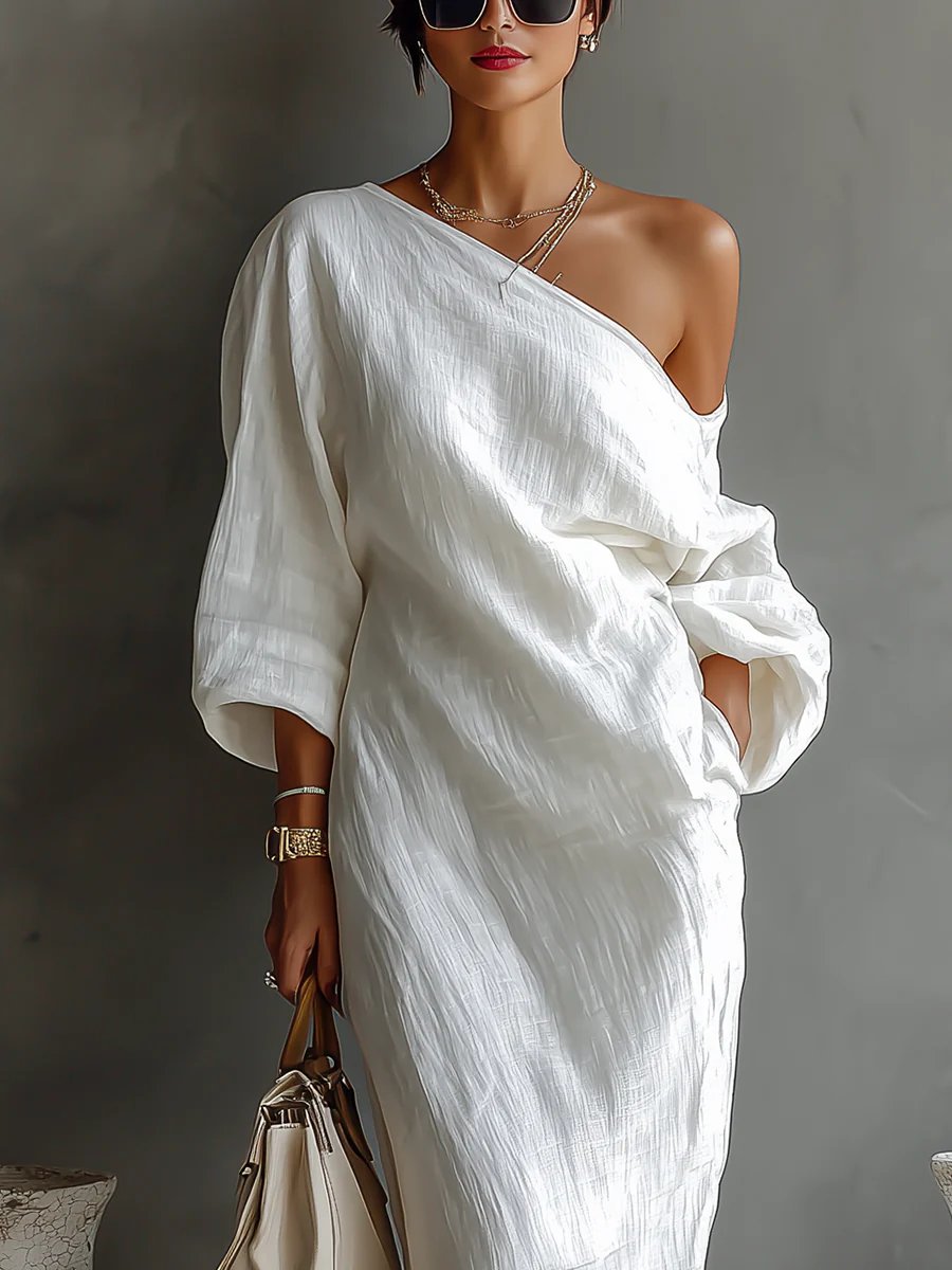 Isabelle | Asymmetrische maxijurk van linnenmix