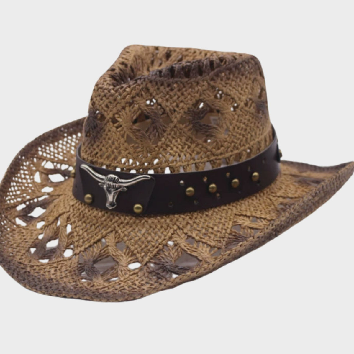 Strohoed in westernstijl met brede rand en studs