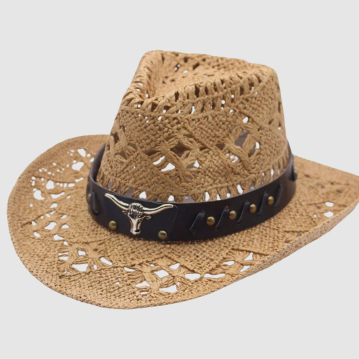 Strohoed in westernstijl met brede rand en studs