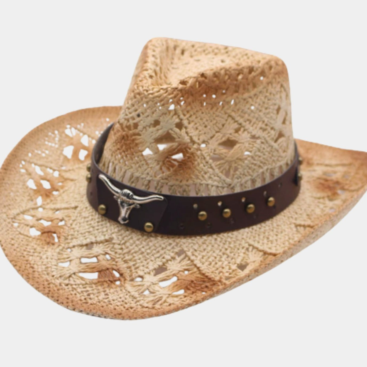 Strohoed in westernstijl met brede rand en studs