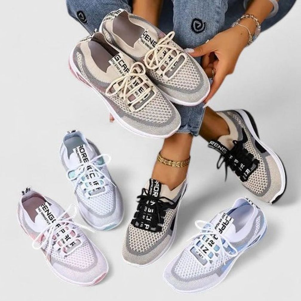 Damessneakers met ademende mesh en veters