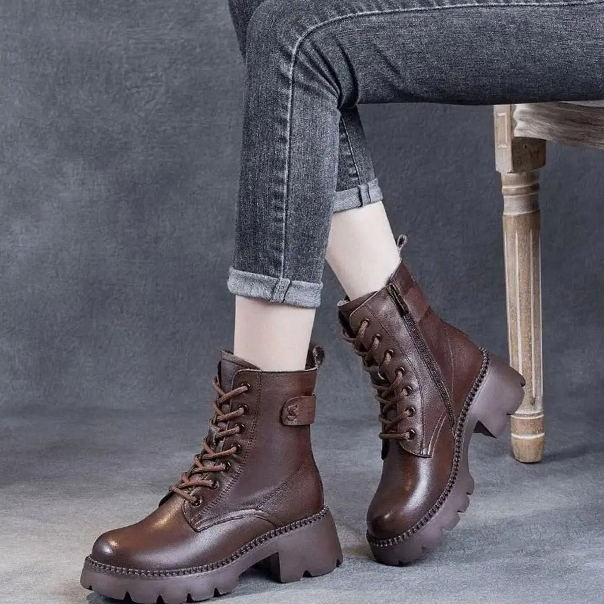 Damesveterboots met plateauzool en zijrits