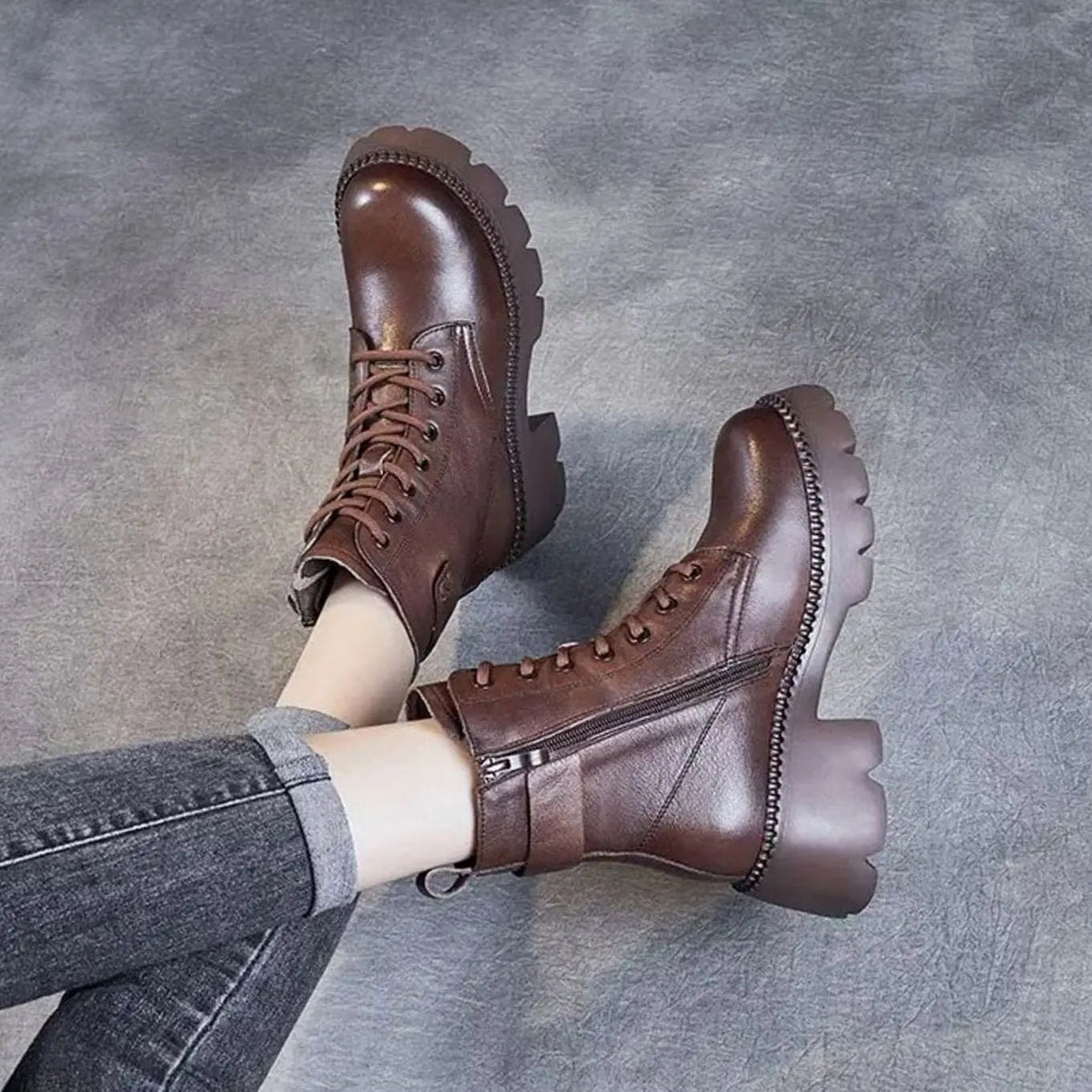 Damesveterboots met plateauzool en zijrits