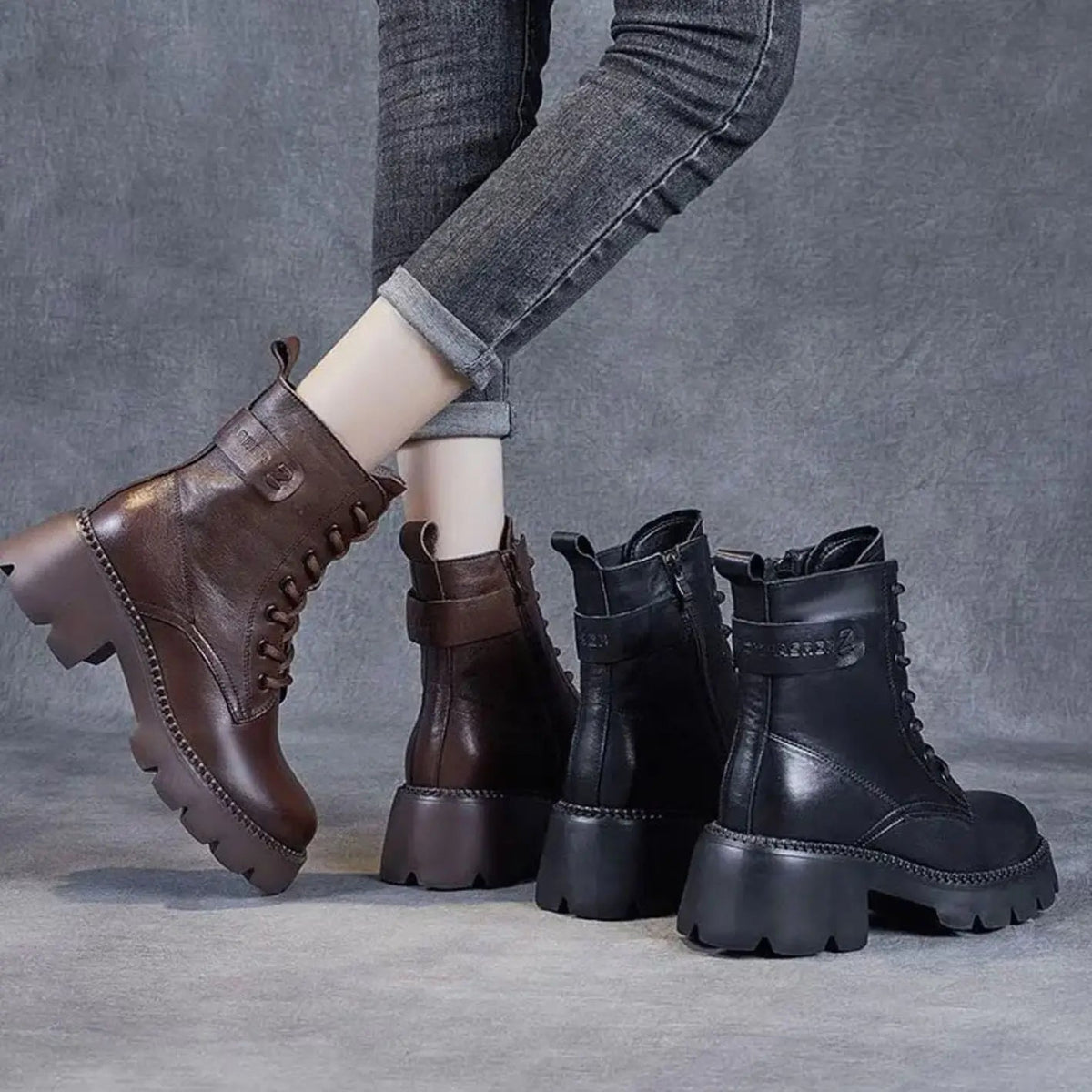 Damesveterboots met plateauzool en zijrits