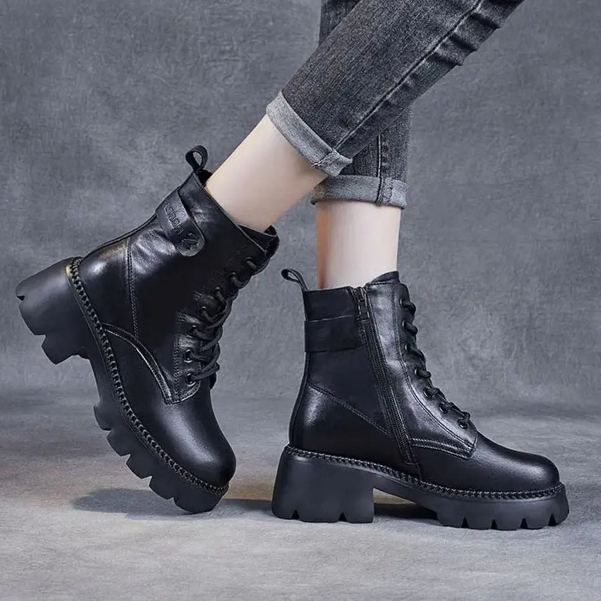 Damesveterboots met plateauzool en zijrits