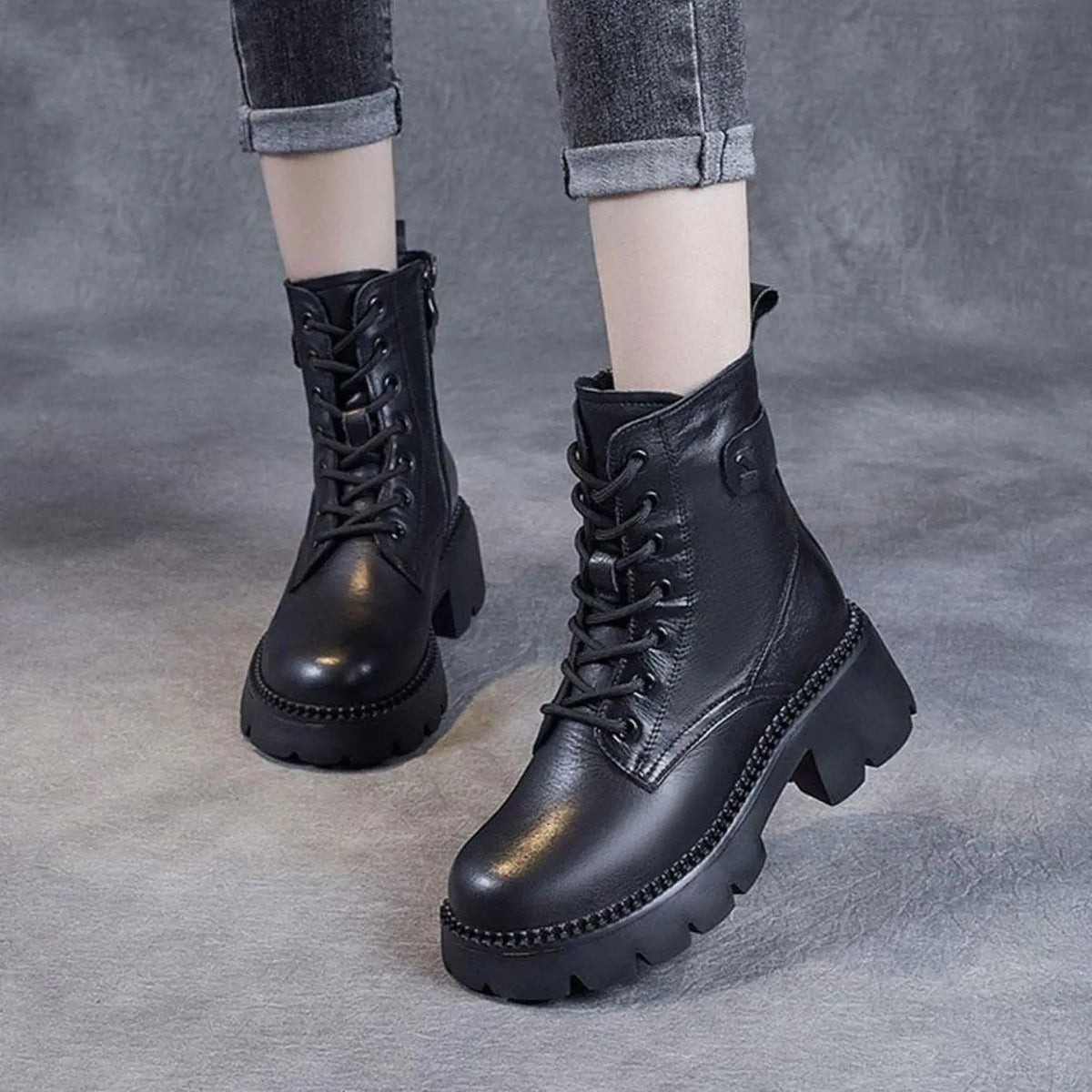 Damesveterboots met plateauzool en zijrits