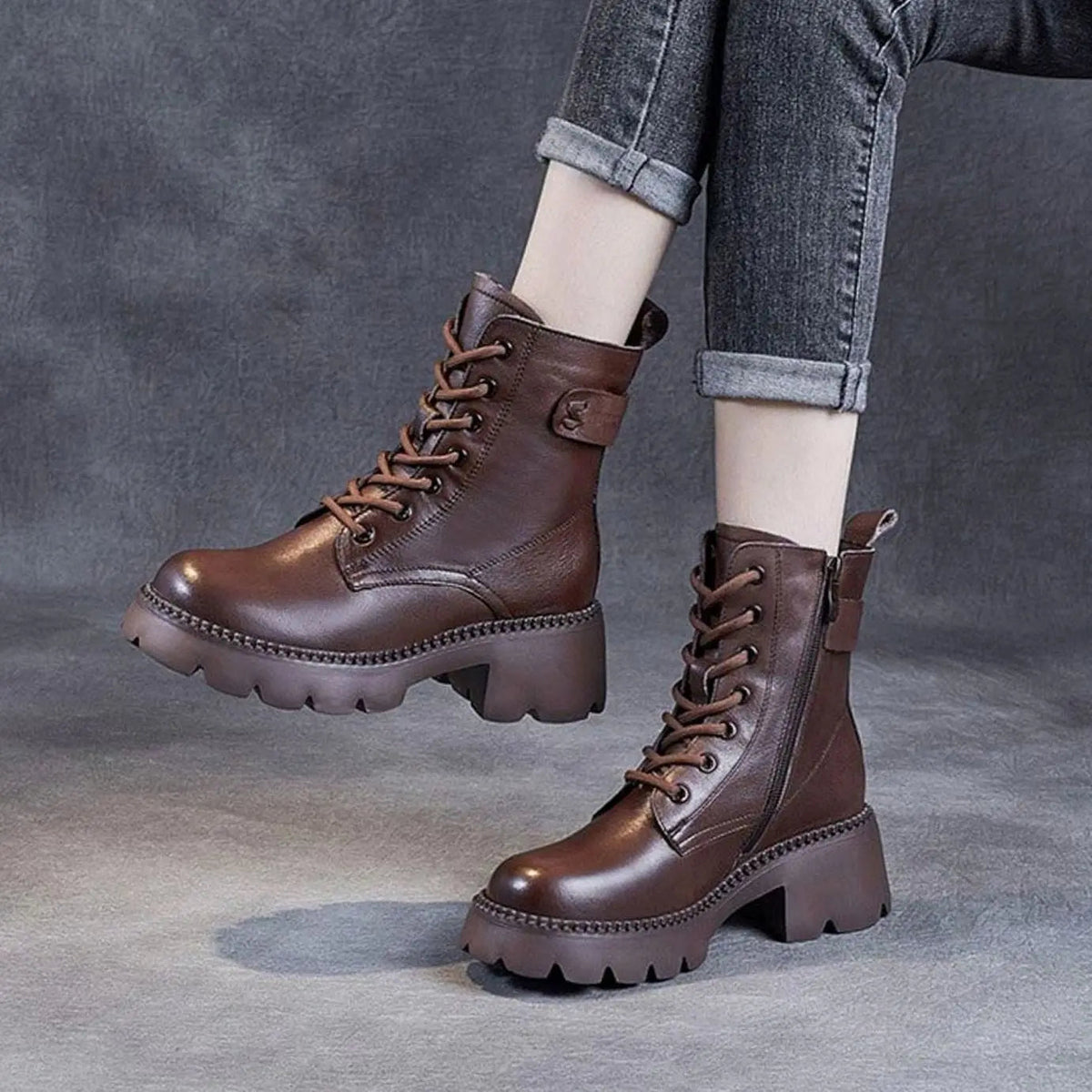 Damesveterboots met plateauzool en zijrits