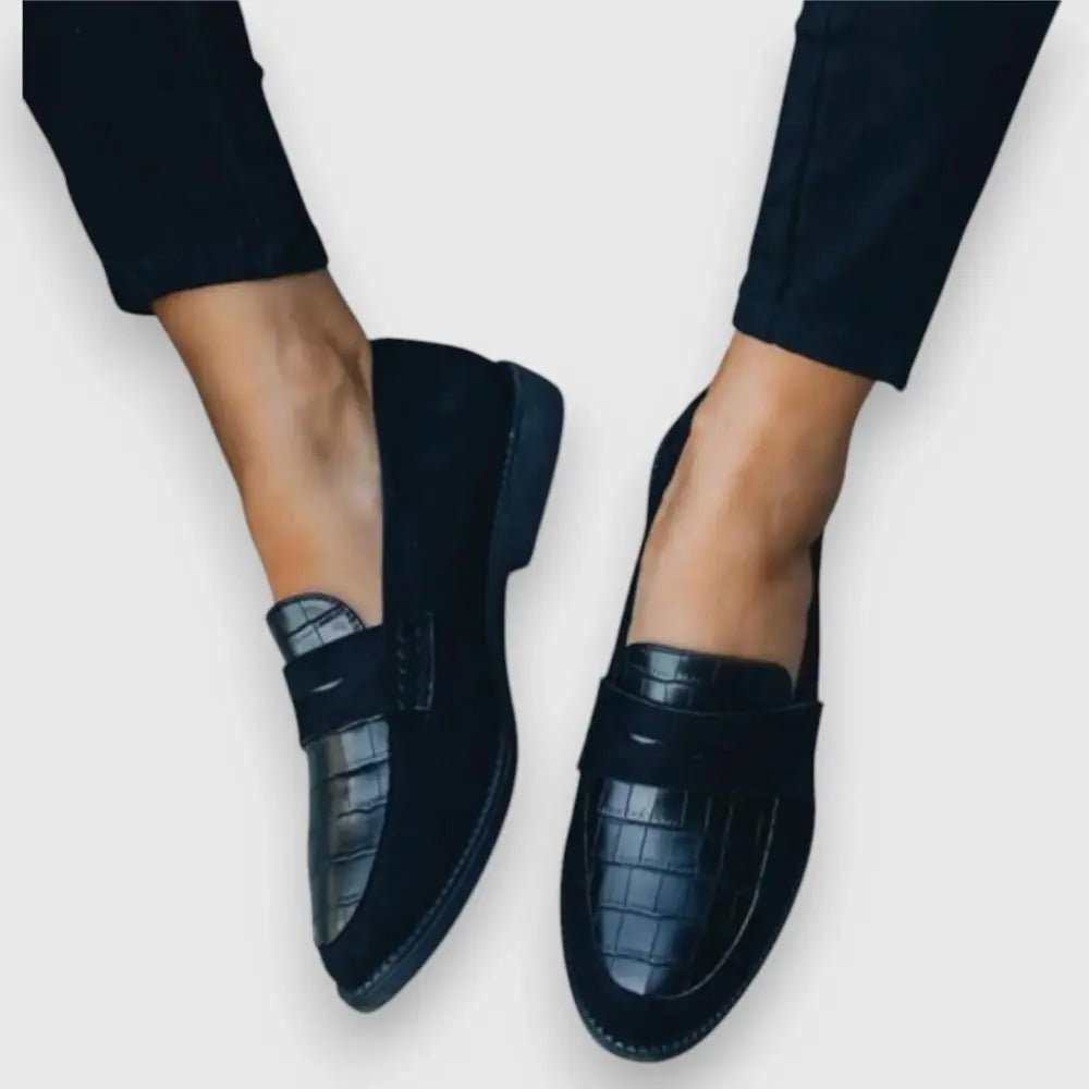 Leren damesloafers met krokodillenreliëf
