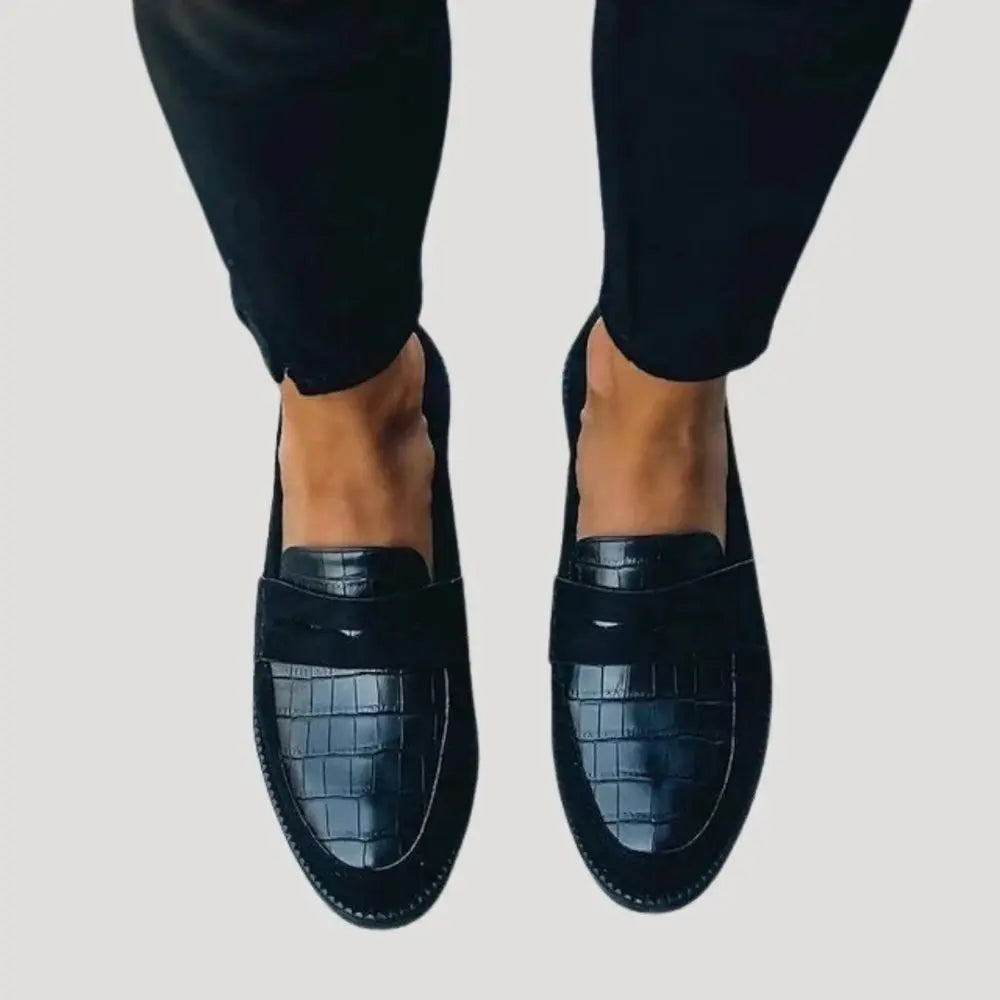 Leren damesloafers met krokodillenreliëf