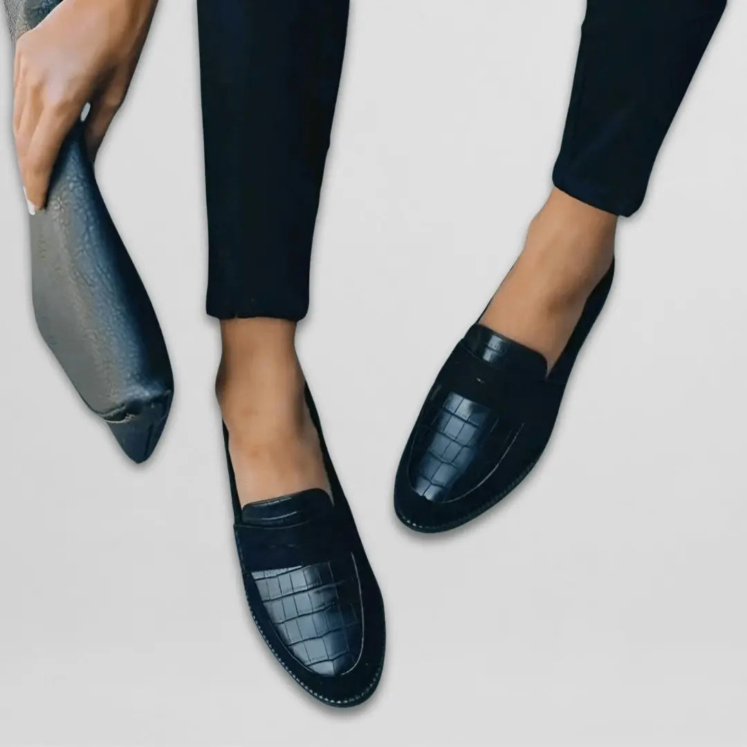 Leren damesloafers met krokodillenreliëf