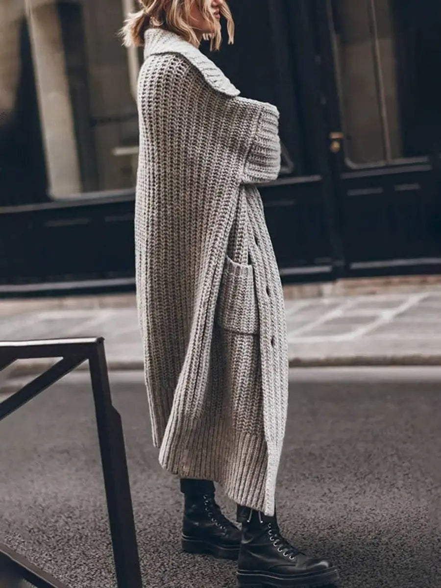Jytte | Lang grofgebreid vest met revers