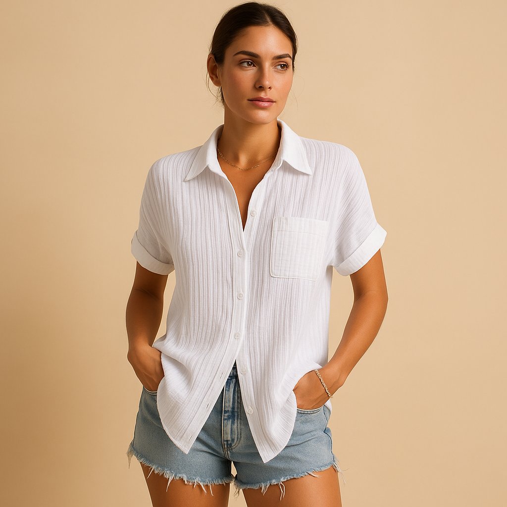Alisha | Katoenen mousseline damesblouse met korte mouwen
