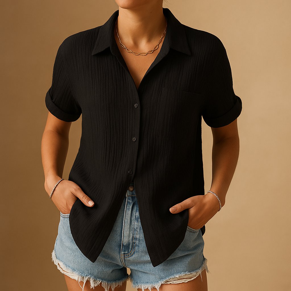 Alisha | Katoenen mousseline damesblouse met korte mouwen