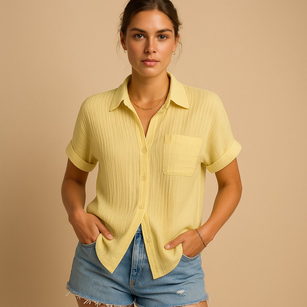 Alisha | Katoenen mousseline damesblouse met korte mouwen