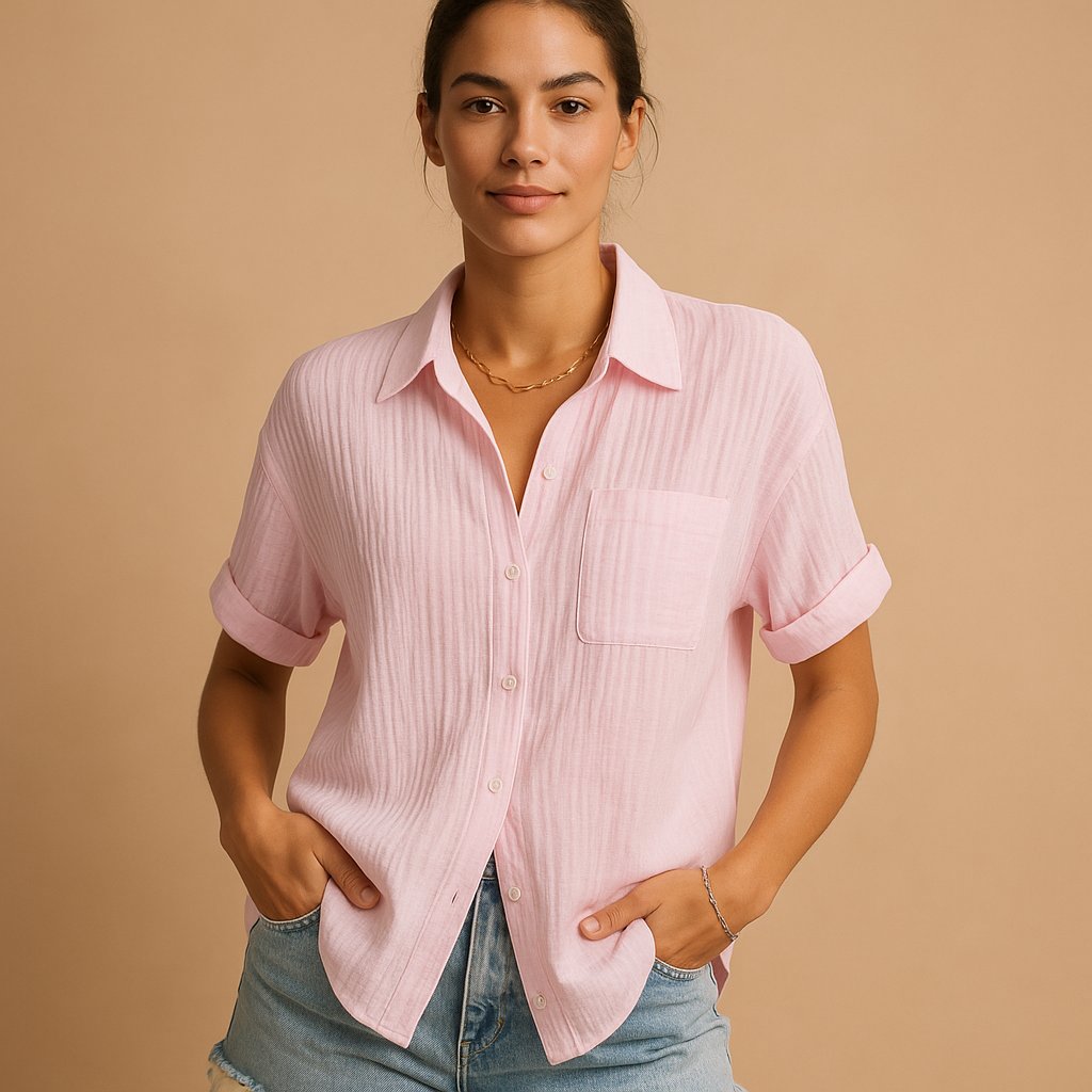 Alisha | Katoenen mousseline damesblouse met korte mouwen