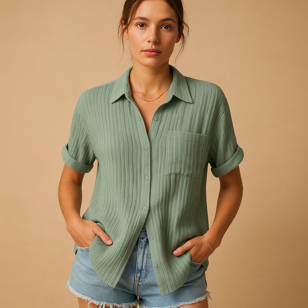 Alisha | Katoenen mousseline damesblouse met korte mouwen