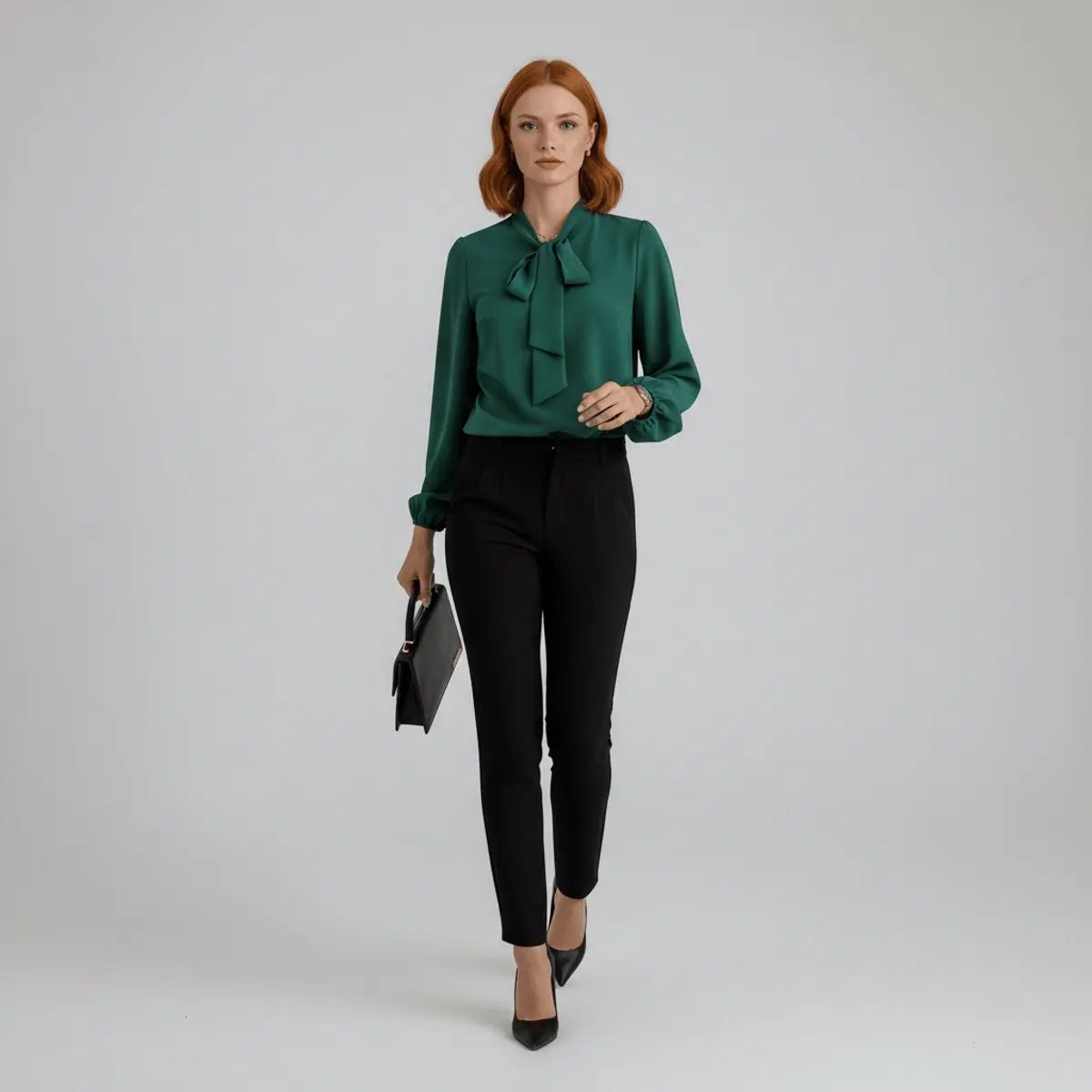 Mia | Losvallende damesblouse met halsstrik en lange mouwen