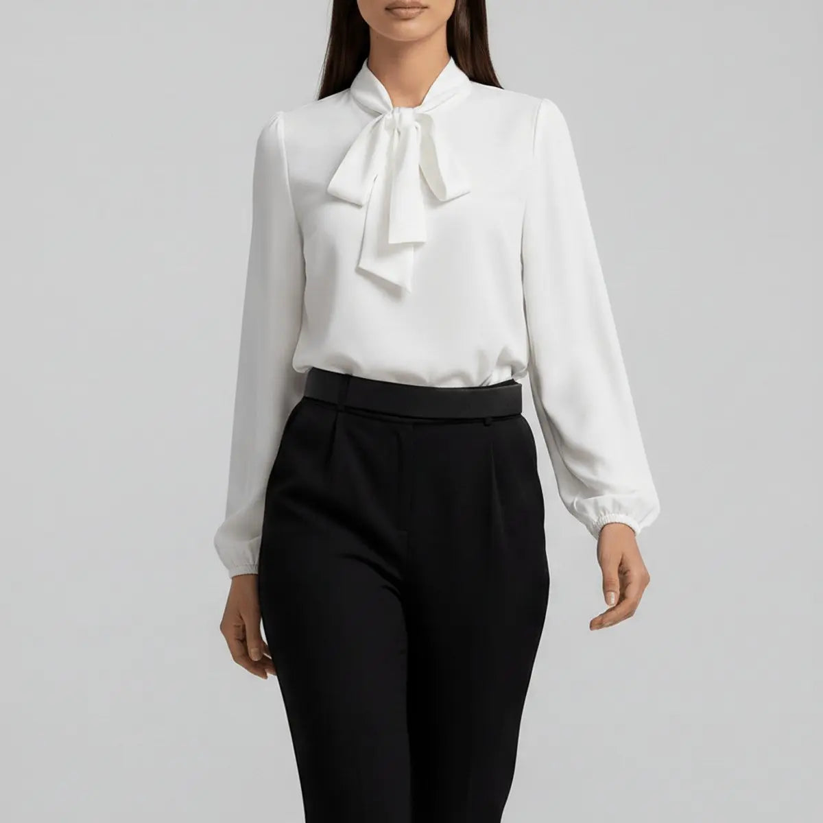 Mia | Losvallende damesblouse met halsstrik en lange mouwen