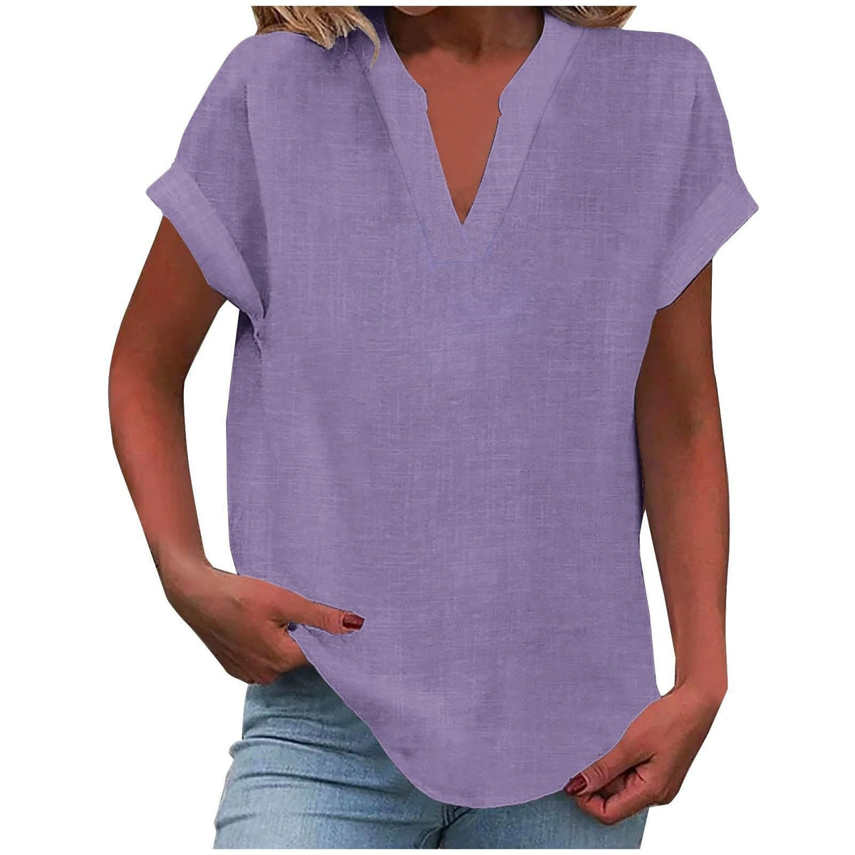 Nayla | Blouse met V-hals en omgeslagen korte mouwen