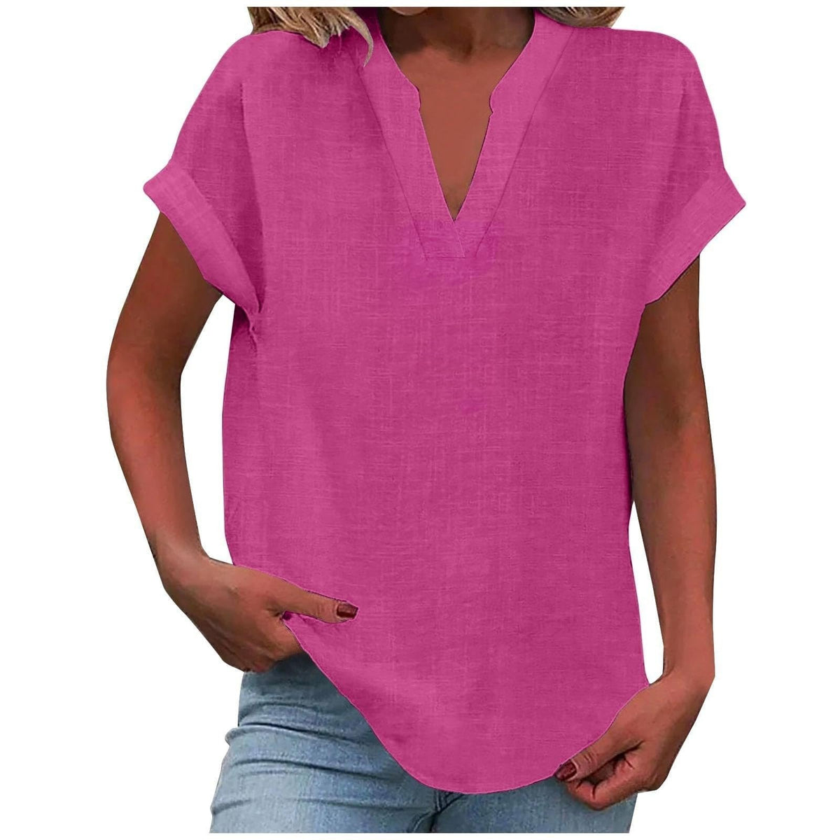 Nayla | Blouse met V-hals en omgeslagen korte mouwen