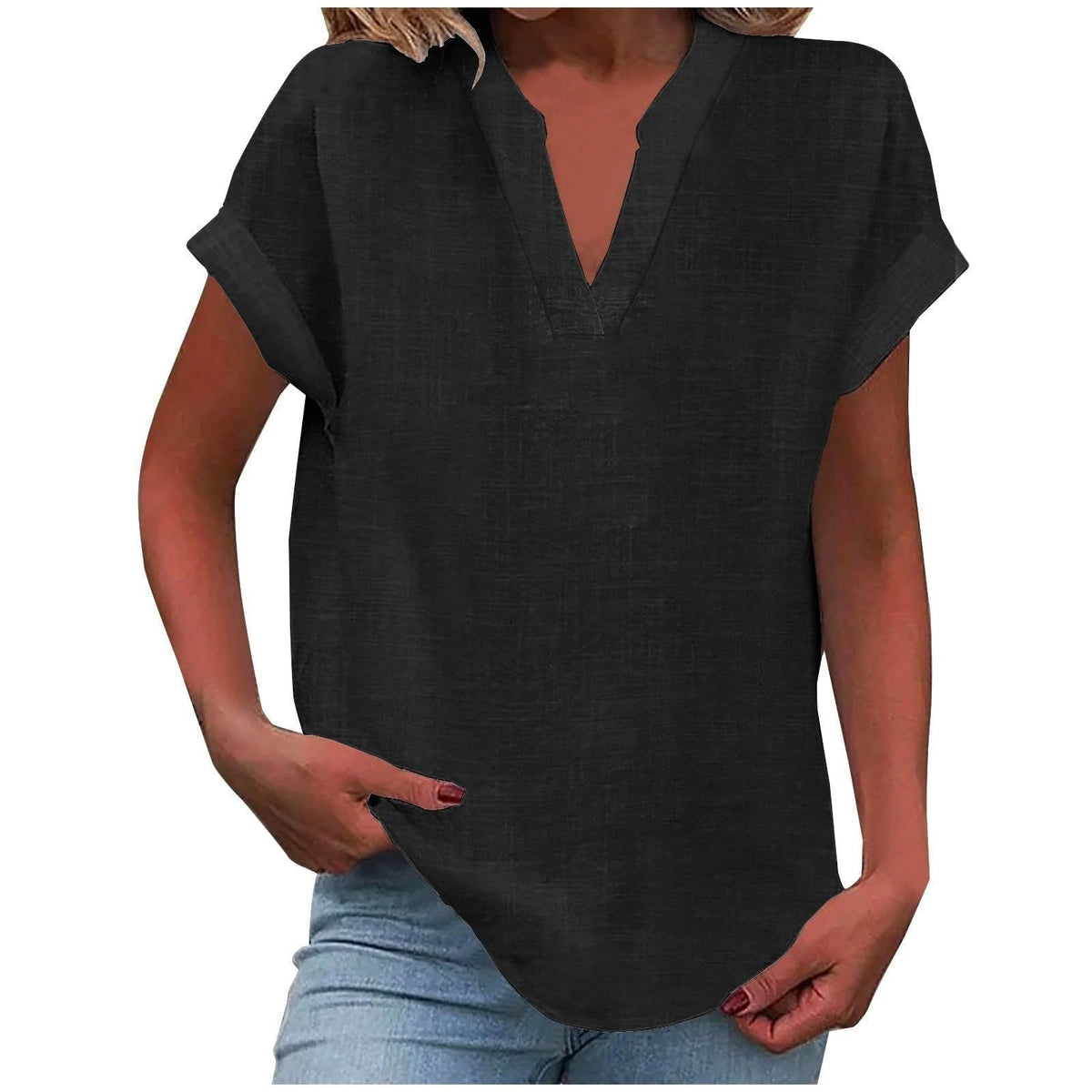 Nayla | Blouse met V-hals en omgeslagen korte mouwen