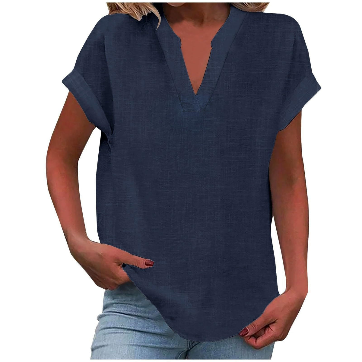 Nayla | Blouse met V-hals en omgeslagen korte mouwen