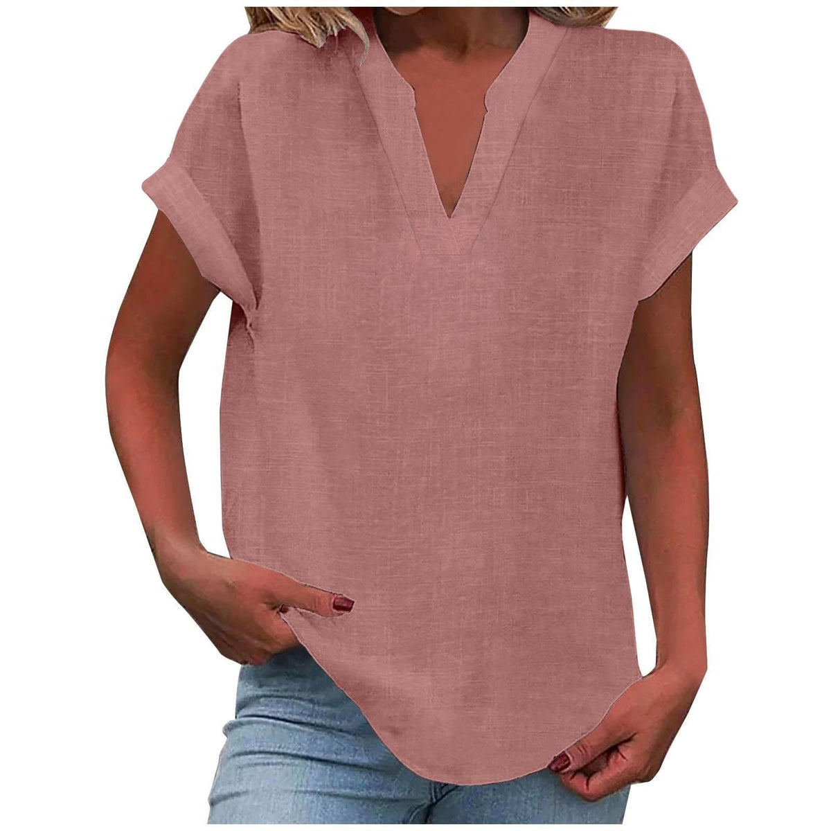 Nayla | Blouse met V-hals en omgeslagen korte mouwen