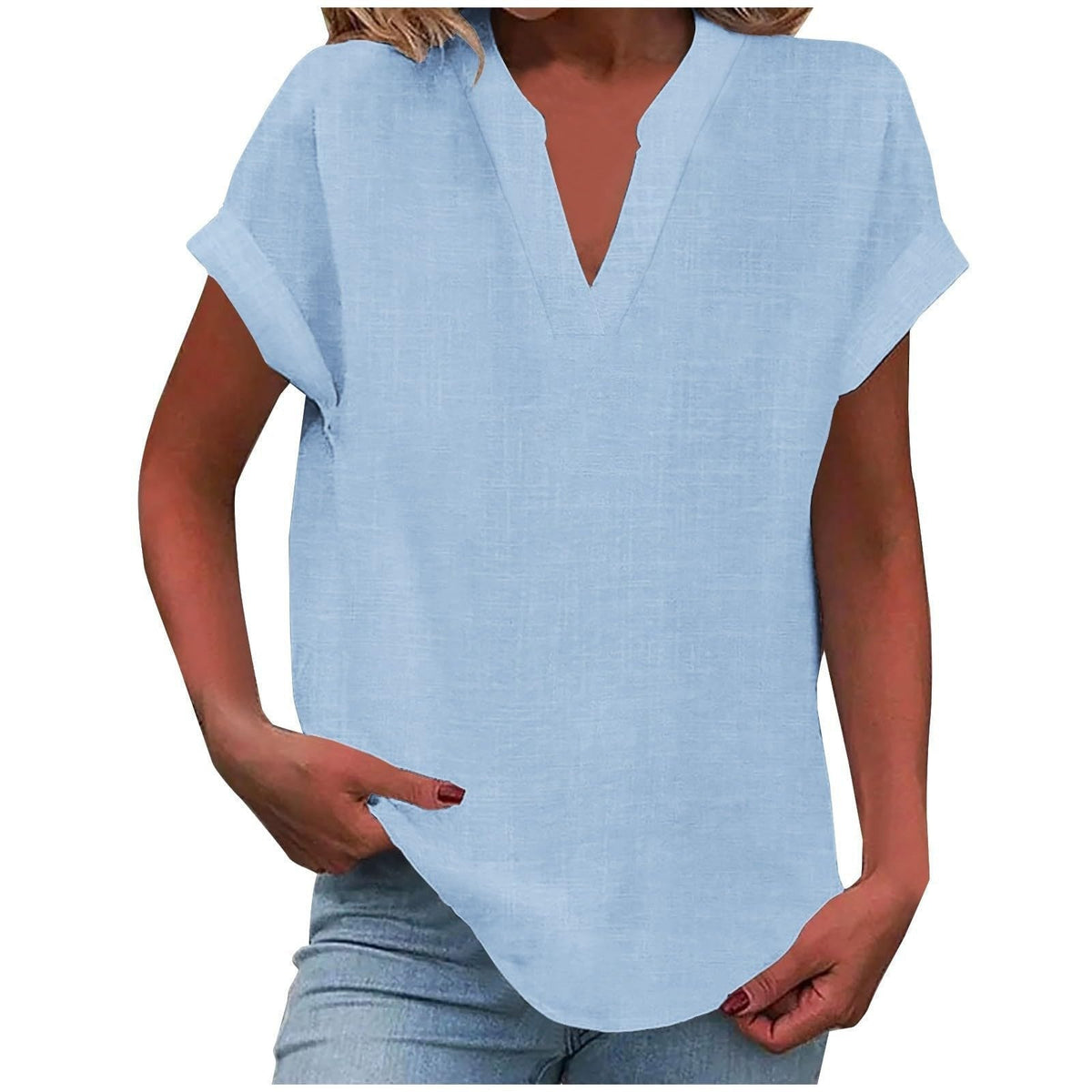 Nayla | Blouse met V-hals en omgeslagen korte mouwen