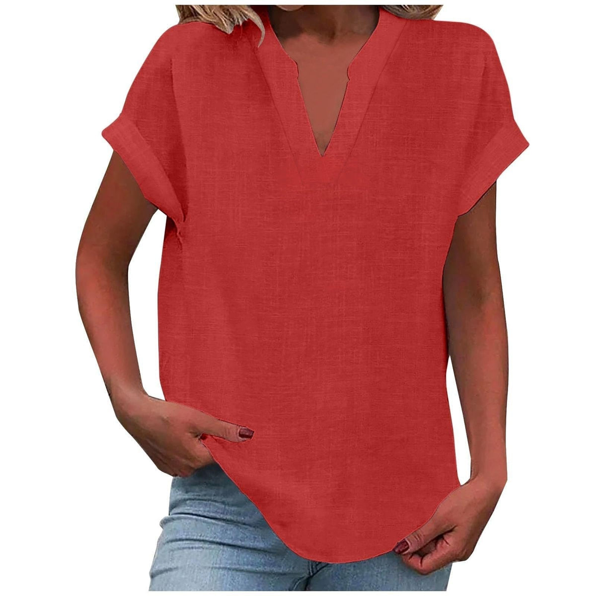 Nayla | Blouse met V-hals en omgeslagen korte mouwen