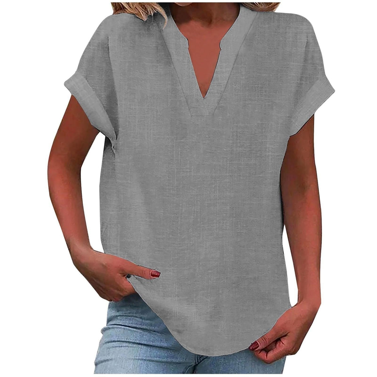 Nayla | Blouse met V-hals en omgeslagen korte mouwen