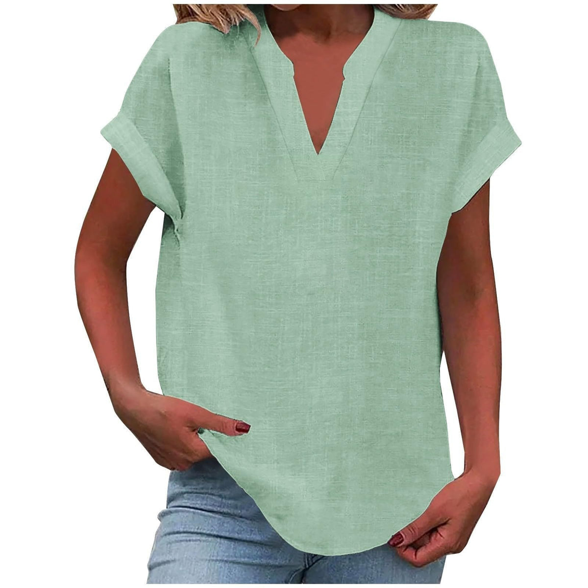 Nayla | Blouse met V-hals en omgeslagen korte mouwen