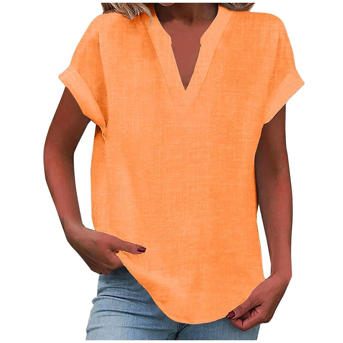 Nayla | Blouse met V-hals en omgeslagen korte mouwen