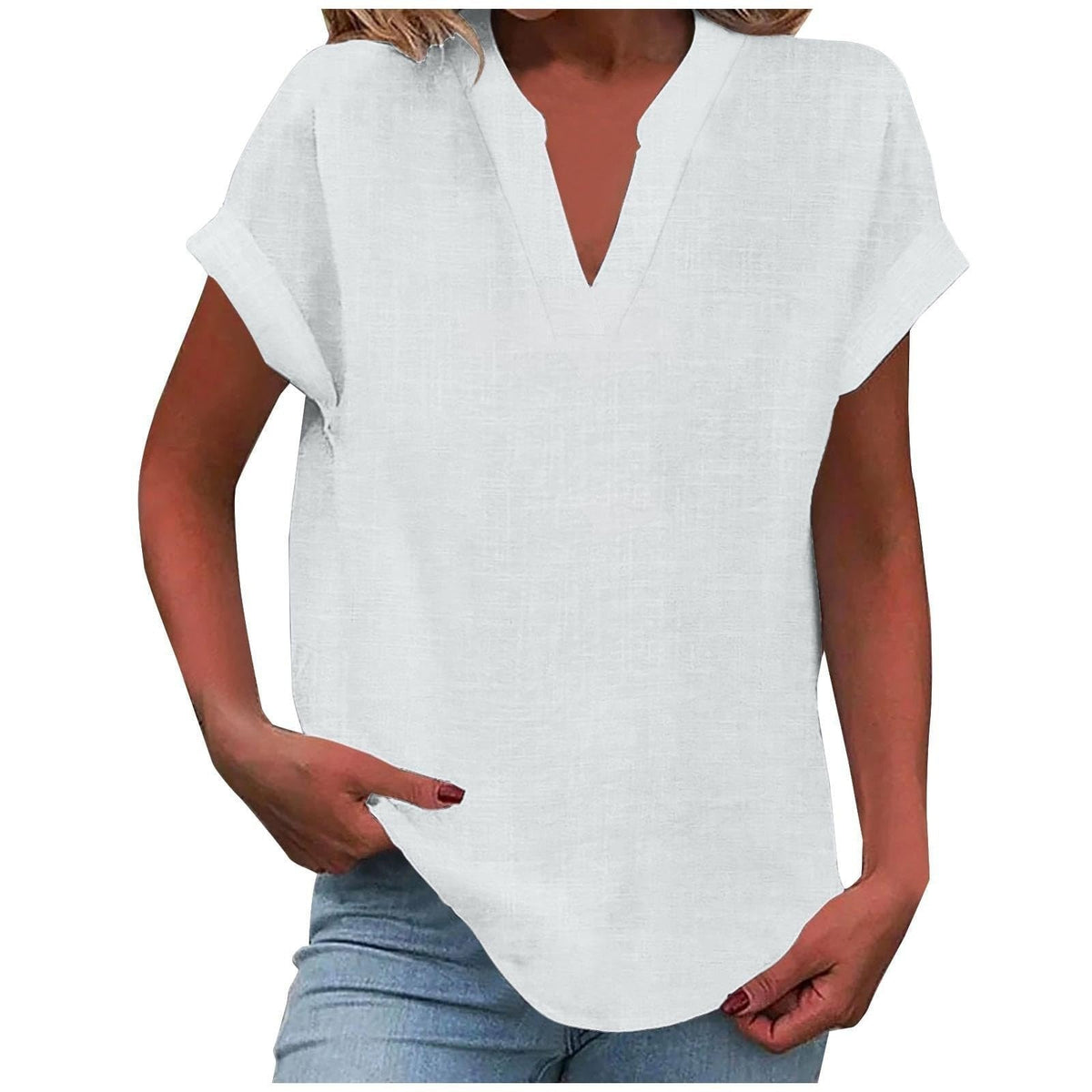 Nayla | Blouse met V-hals en omgeslagen korte mouwen