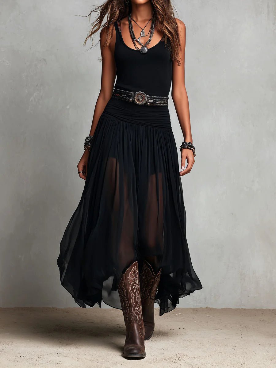 Serap | Boho-maxi-jurk met tule rok en westernriem