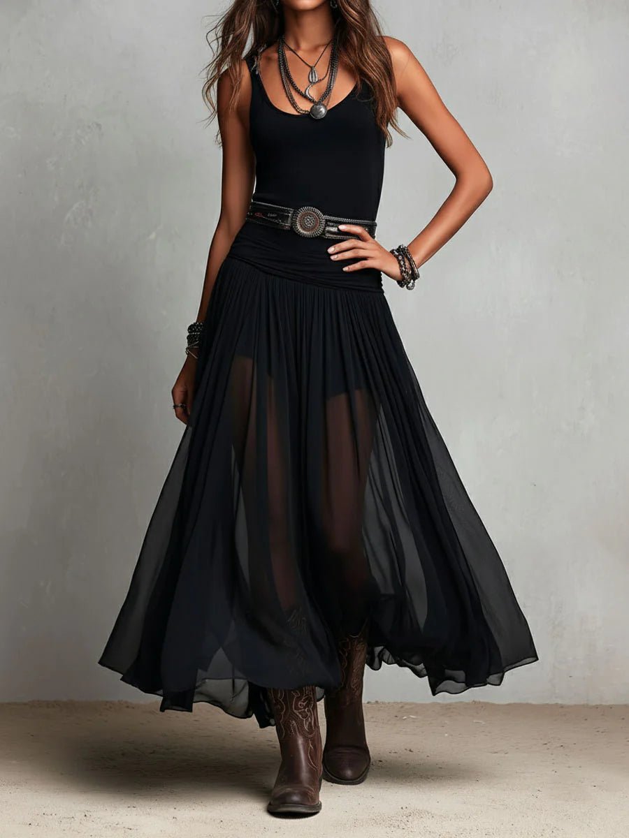 Serap | Boho-maxi-jurk met tule rok en westernriem