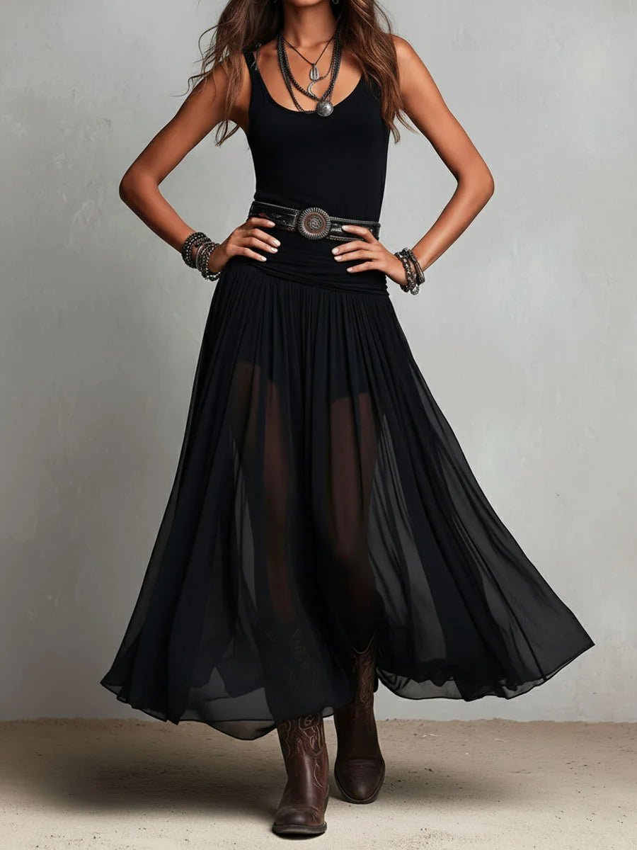 Serap | Boho-maxi-jurk met tule rok en westernriem