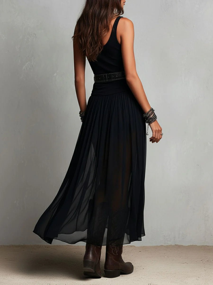 Serap | Boho-maxi-jurk met tule rok en westernriem