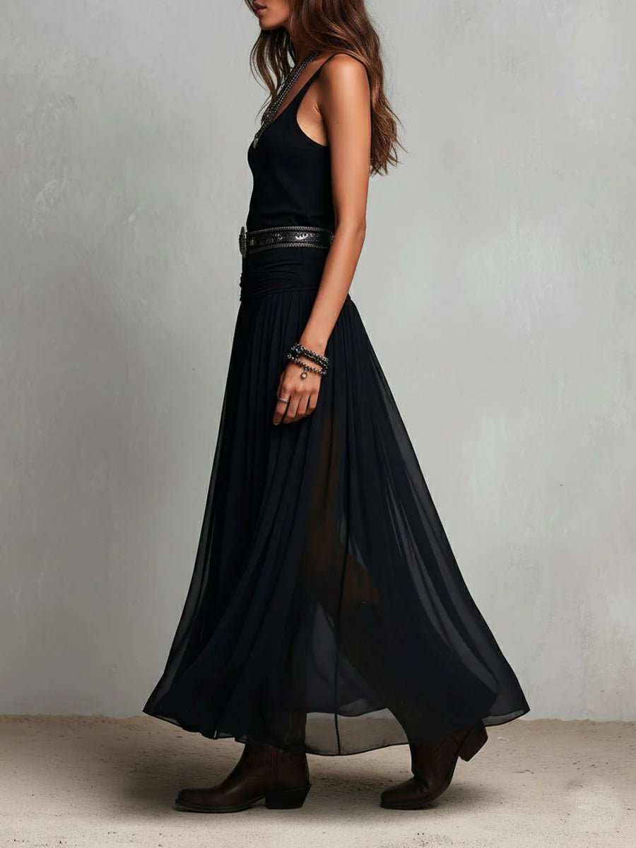 Serap | Boho-maxi-jurk met tule rok en westernriem