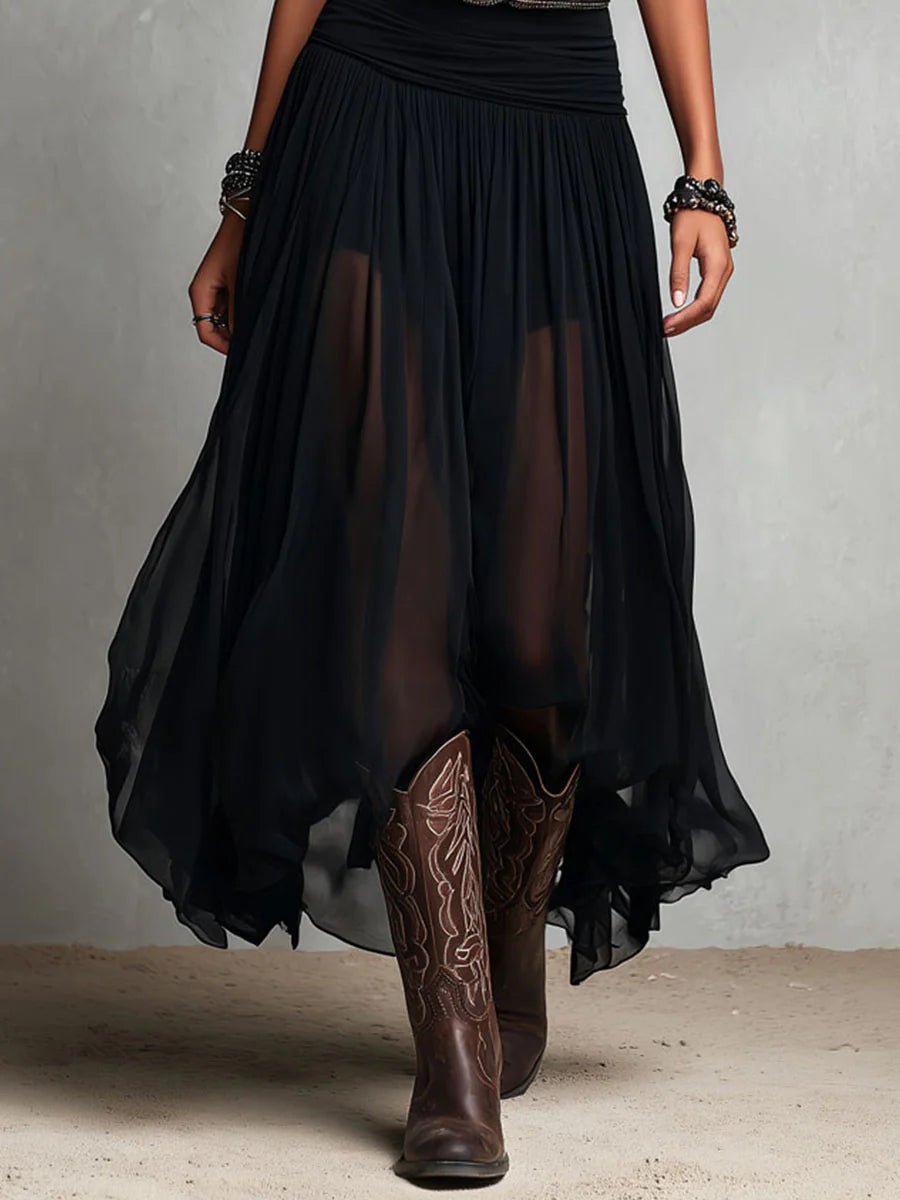 Serap | Boho-maxi-jurk met tule rok en westernriem