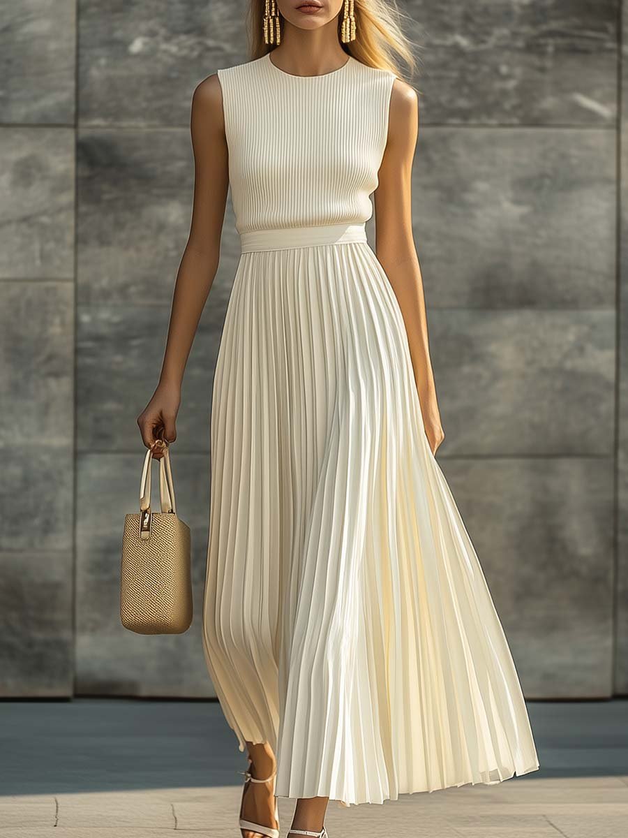 Norma | Mouwloze maxi-jurk met gebreid lijfje en chiffon rok
