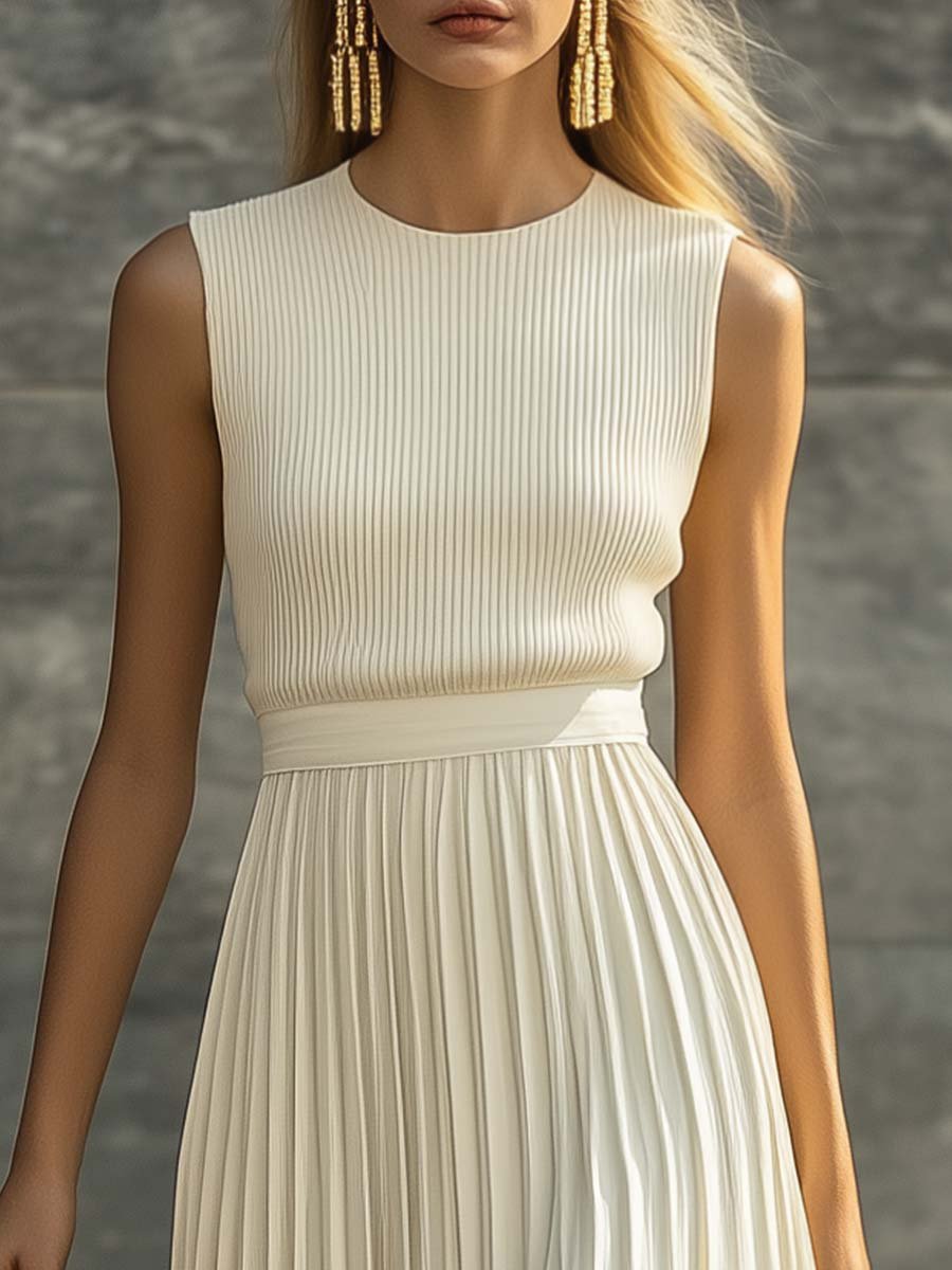 Norma | Mouwloze maxi-jurk met gebreid lijfje en chiffon rok