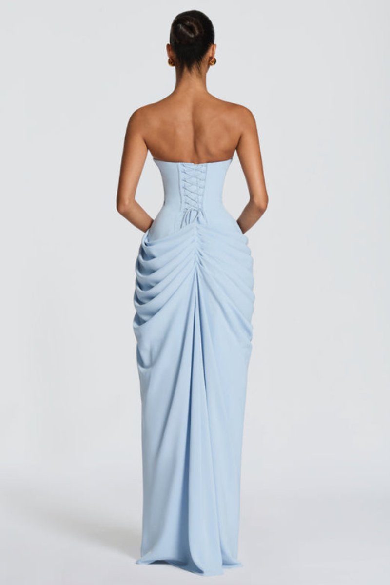 Marthe | Strapless chiffonavondjurk met hoge split